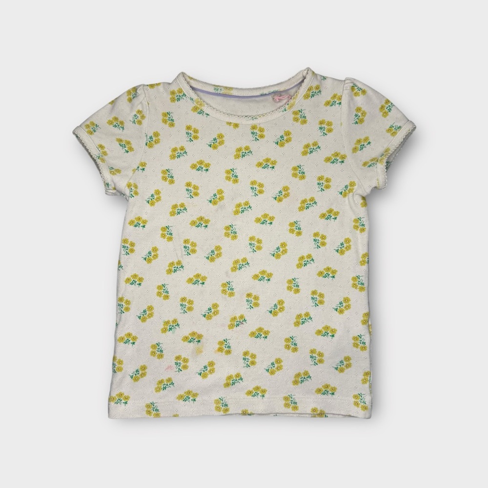 Mini Boden Yellow Floral Pattern Pointelle Cream Top
